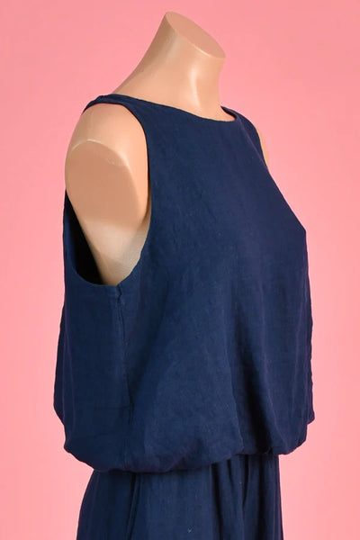 La Sofia Milan Linen Tank Navy VLST010