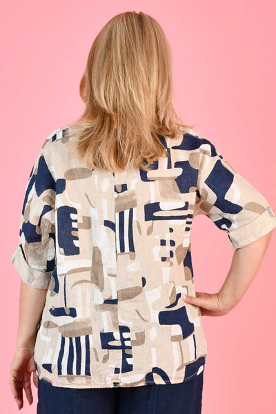 La Sofia Vino Linen Top Geometric Ivory VLST992