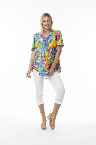 Orientique Okayama V Neck Flair Sleeve Top 42188