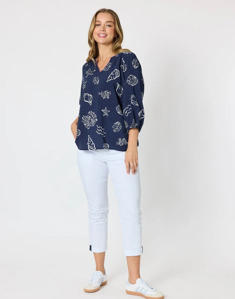 Threadz Montecito Print Navy Top 50297