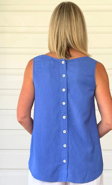 Gordon Smith Lino Button Back Cami Sardinia Blue 48122