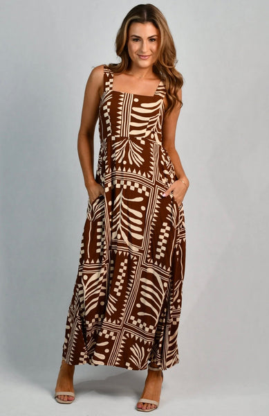 Go Girl Emily Maxi Tribal Artisan Brown Dress VGLD313