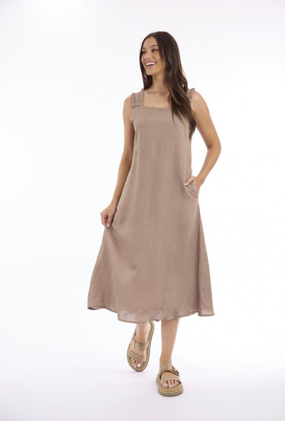 Escape Solid Linen Strappy Mocha Dress 71040M