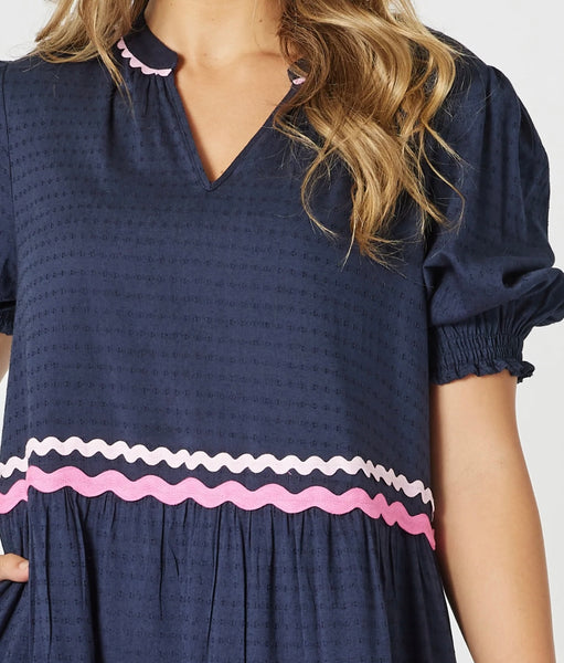 Threadz Ric Rac Dress Navy 48435