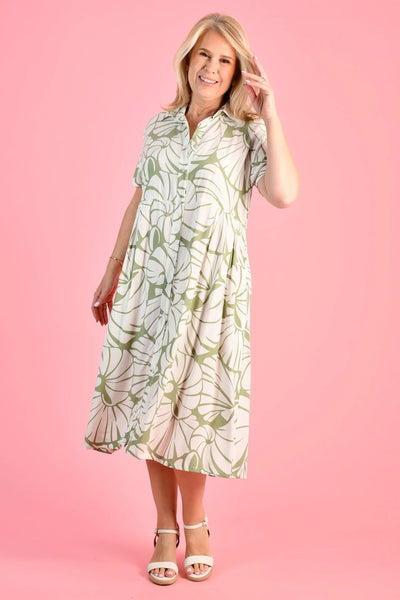 Bodacious Freya MIDI Seashell Sage Dress VBLD589