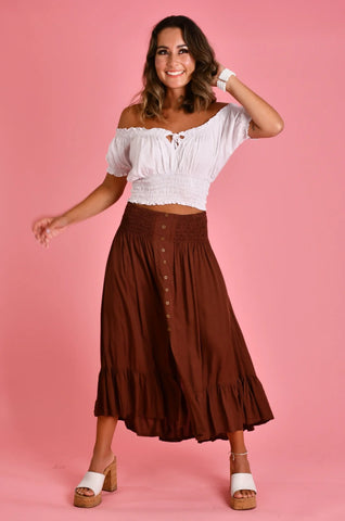 Go Girl Rouched MIDI Skirt Chocolate VGLK050