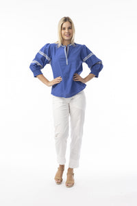 Orientique Embroidered Essentials Blue Top 32456