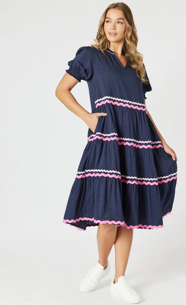 Threadz Ric Rac Dress Navy 48435