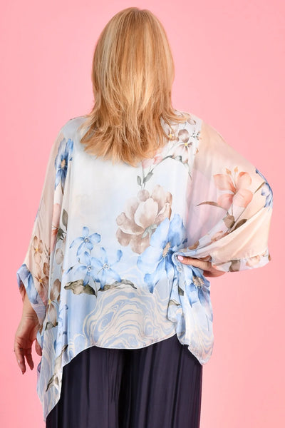 La Sofia Gabriella Batwing Silk Top Blue Bloom VLST722