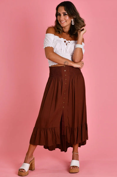 Go Girl Rouched MIDI Skirt Chocolate VGLK050
