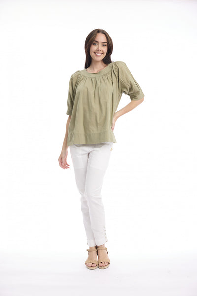 Orientique Cotton Slub Khaki Top 52722