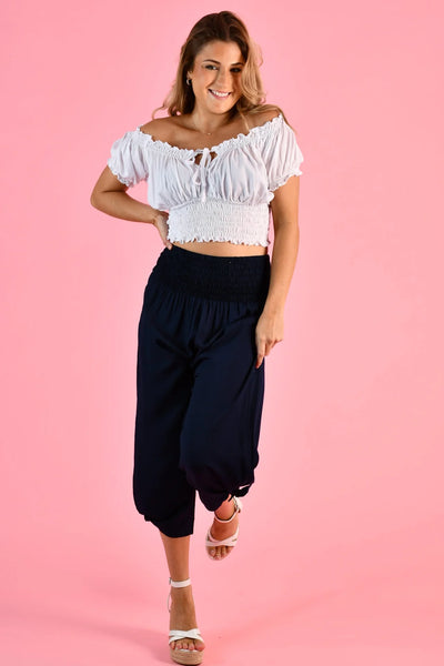 Go Girl 3/4 Rouched Tie Pants Navy VGLP051