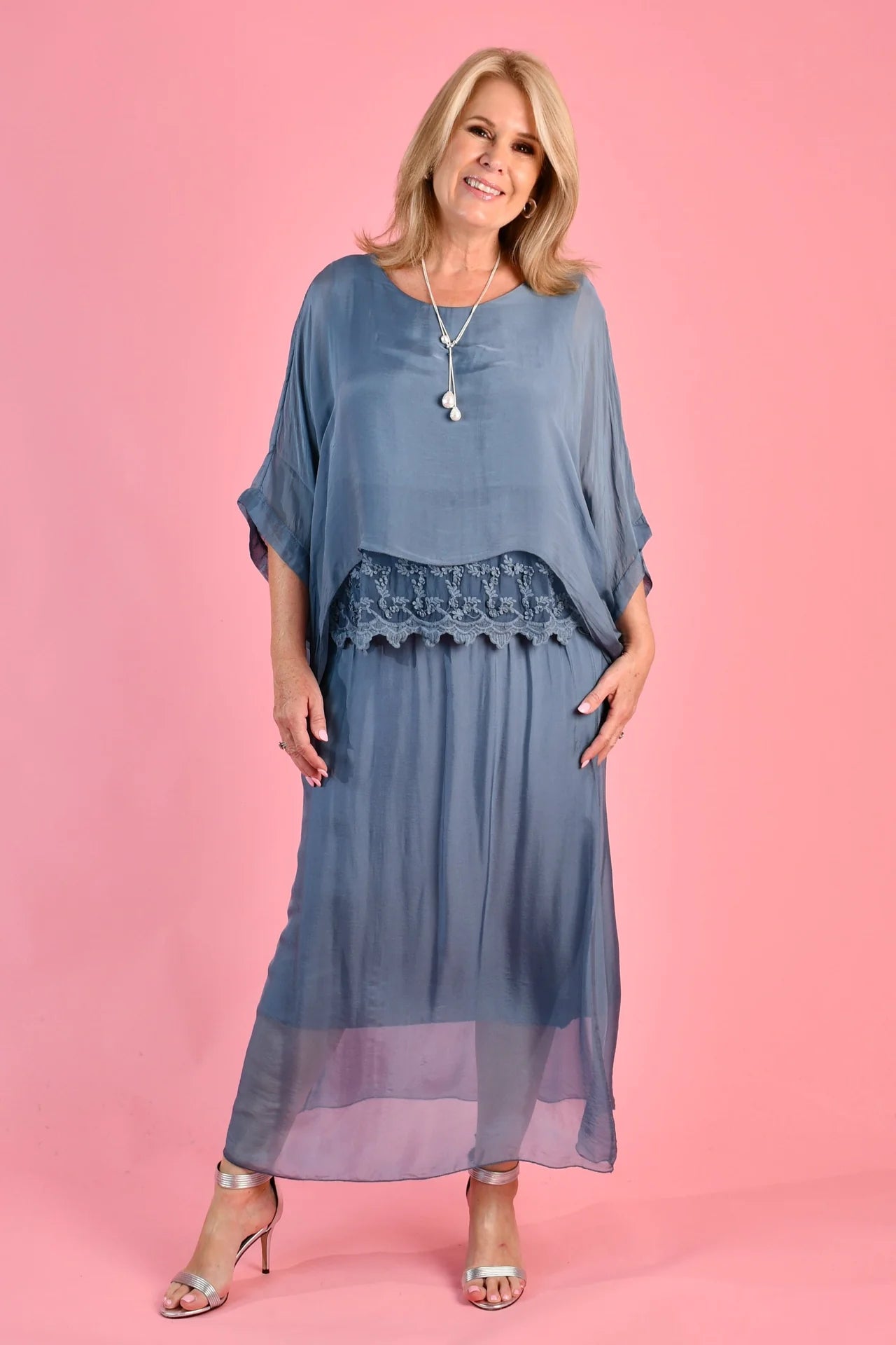 La Sofia Marta Silk Maxi Skirt Blue VLSK002