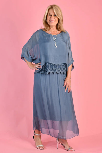 La Sofia Marta Silk Maxi Skirt Blue VLSK002
