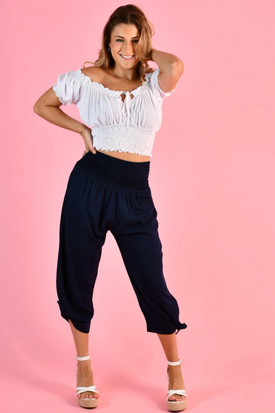 Go Girl 3/4 Rouched Tie Pants Navy VGLP051