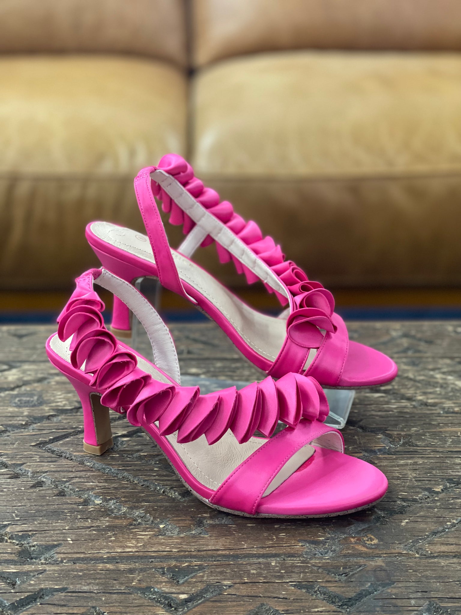 Fuschia satin heels sales