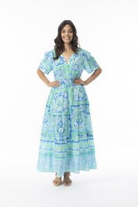 Orientique Montevideo Aqua Midi Short Sleeve Dress 10070