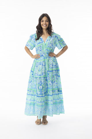 Orientique Montevideo Aqua Midi Short Sleeve Dress 10070