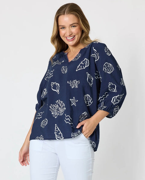 Threadz Montecito Print Navy Top 50297