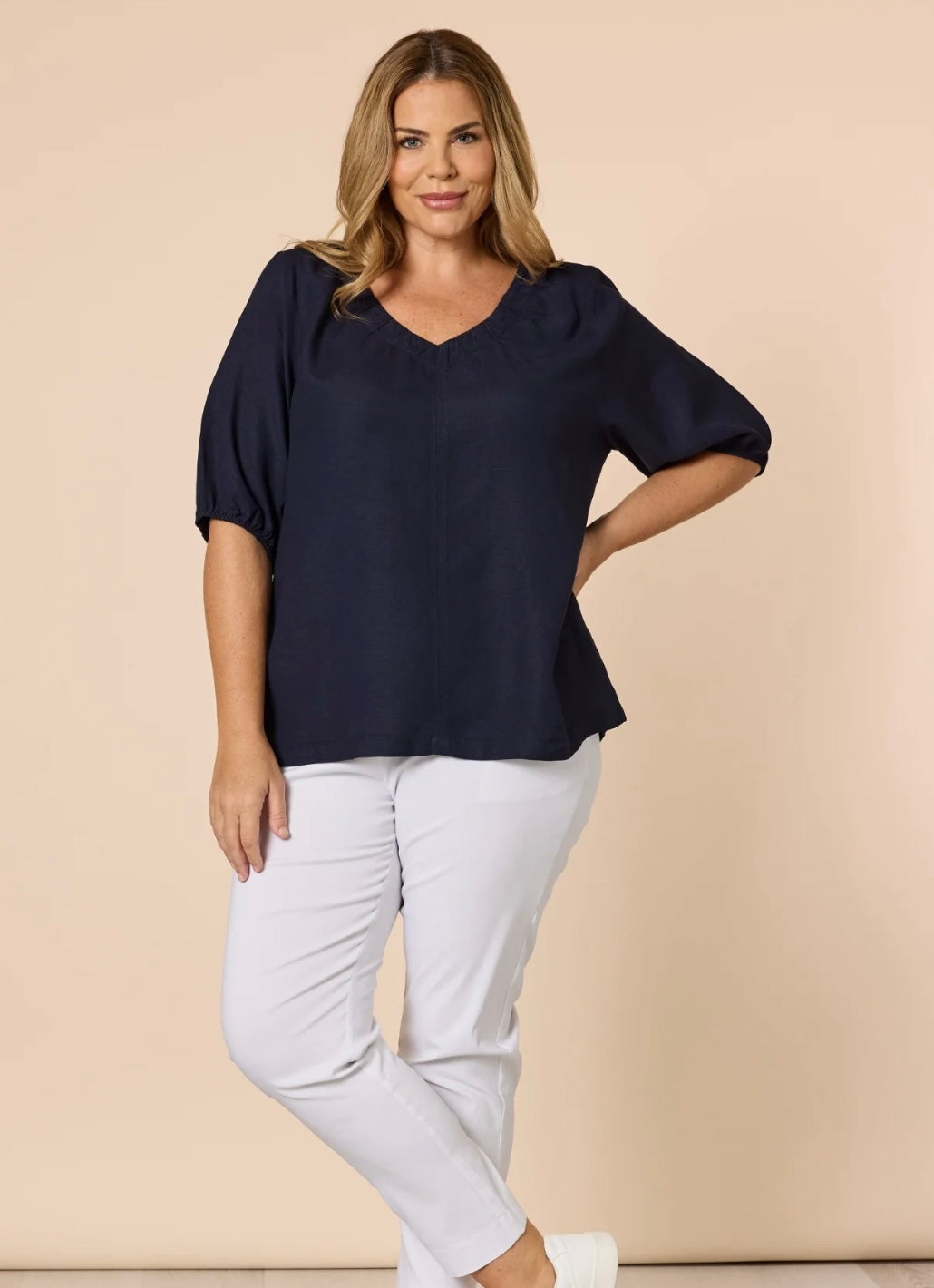 Gordon Smith Lino V Neck Top Navy 48258