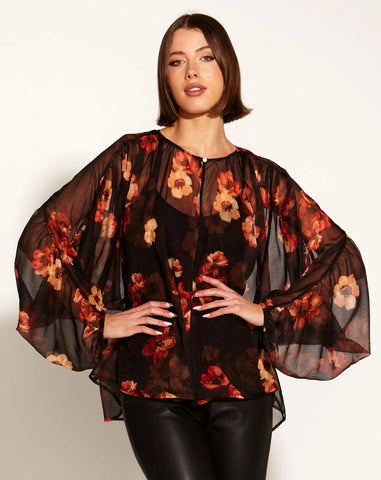 FATE+BECKER Bloom Batwing Sleeve Rose Dust Floral Blouse 17015TWFA