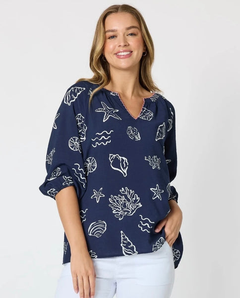 Threadz Montecito Print Navy Top 50297