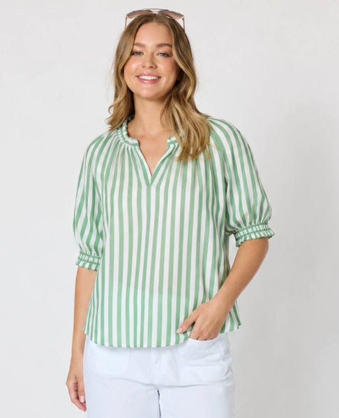 Threadz Kalahari Stripe Apple White Top 50356