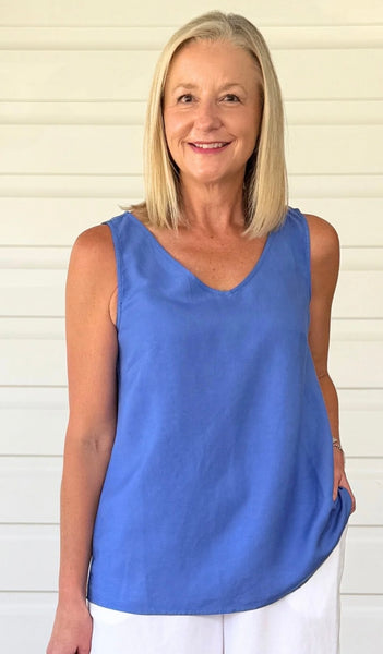 Gordon Smith Lino Button Back Cami Sardinia Blue 48122