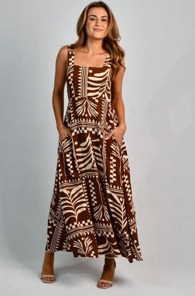Go Girl Emily Maxi Tribal Artisan Brown Dress VGLD313