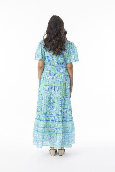 Orientique Montevideo Aqua Midi Short Sleeve Dress 10070