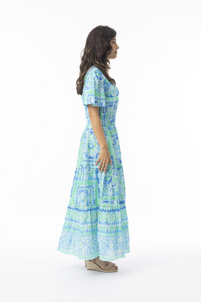 Orientique Montevideo Aqua Midi Short Sleeve Dress 10070