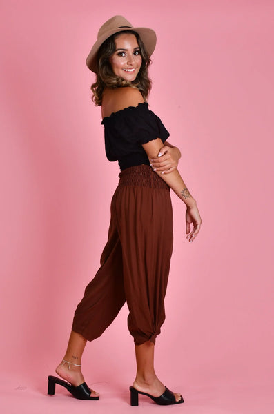 Go Girl 3/4 Rouched Tie Pants Chocolate VGLP051