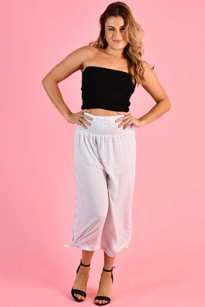 Go Girl 3/4 Rouched Tie Pants White VGLP051