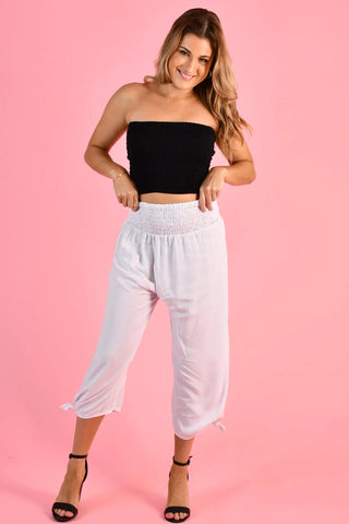 Go Girl 3/4 Rouched Tie Pants White VGLP051