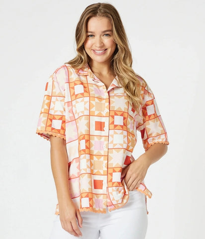 Threadz Corfu Print Mango Top 47921