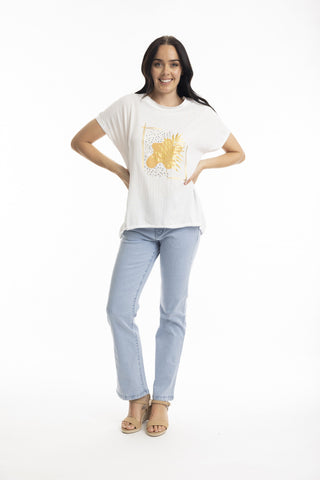 Orientique Embellished White Leaf Tee 1280