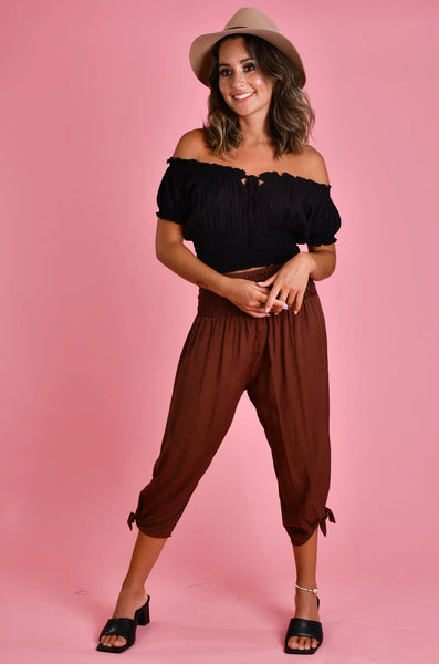 Go Girl 3/4 Rouched Tie Pants Chocolate VGLP051