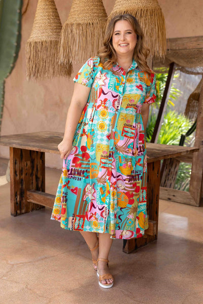 Bodacious Freya MIDI Dress Caribbean Carnival VBLD589