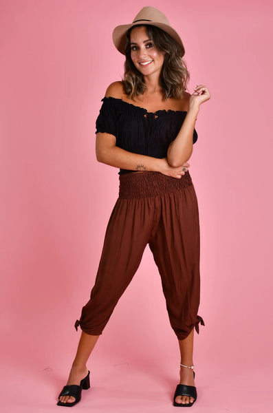 Go Girl 3/4 Rouched Tie Pants Chocolate VGLP051