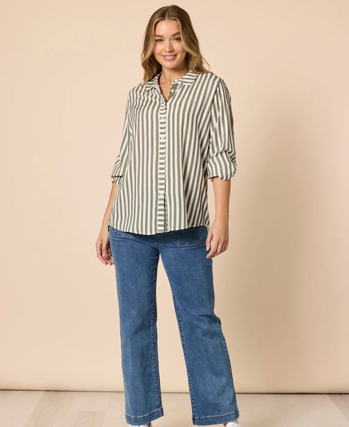 Threadz Amour Stripe Khaki Shirt 48944