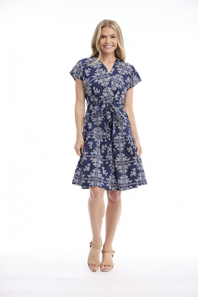 Orientique Rubber Navy V Neck Button through Dress 30293