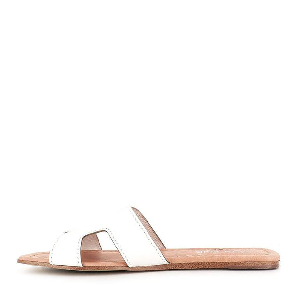 Top End Leamon White Leather Slides